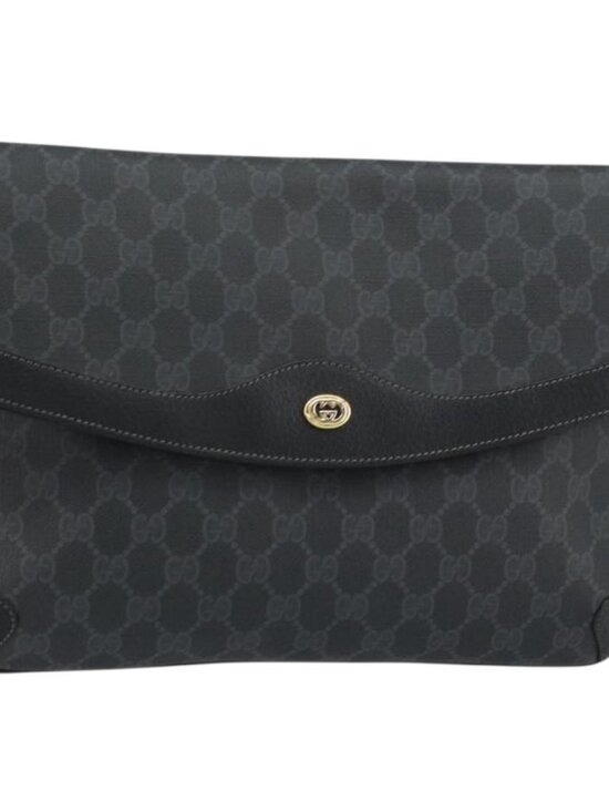 Gucci Handbags - GUCCI GG Supreme Clutch Bag PVC Leather Black Gold 89 02 075 Auth 159284